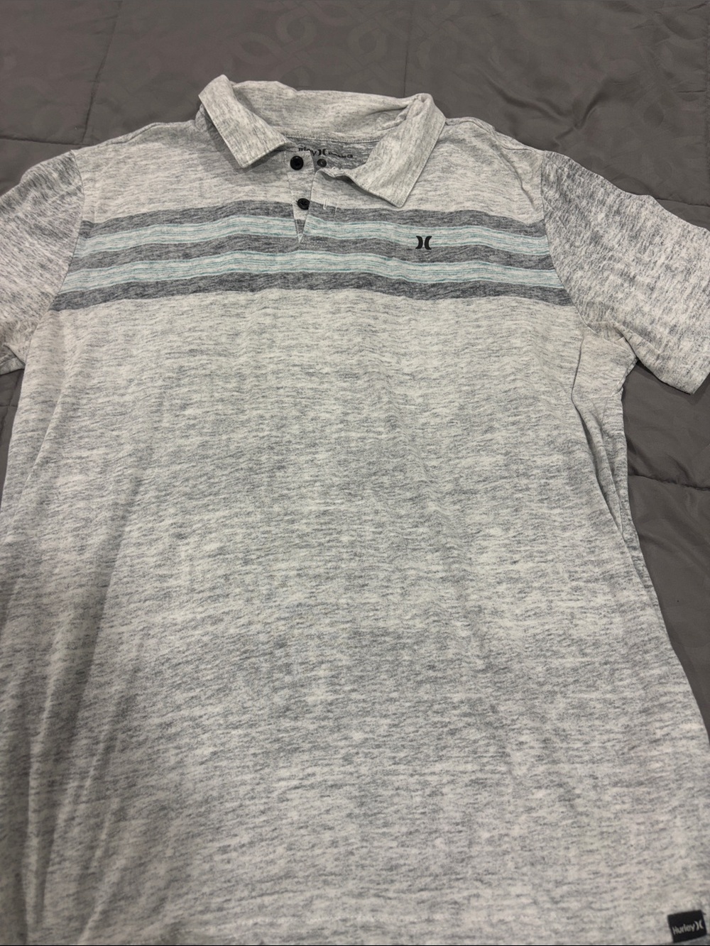 Hurley Gray Heather Polo with Blue Stripe Details